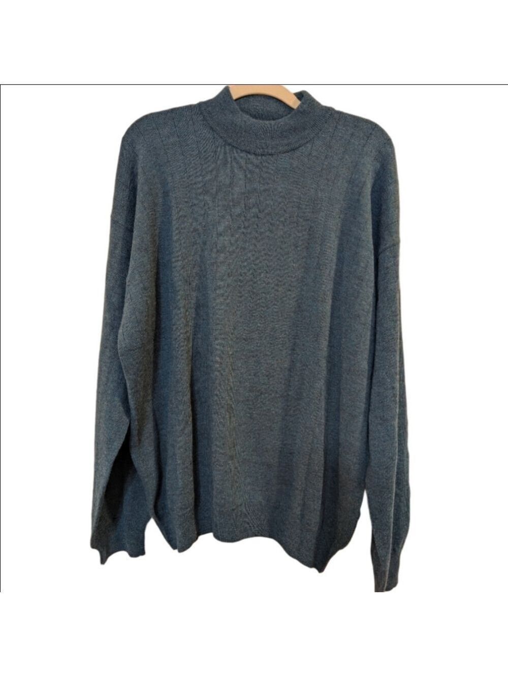 PonteVecchio Men's Sweater Blue Mock Neck Large Merino Wool Italy